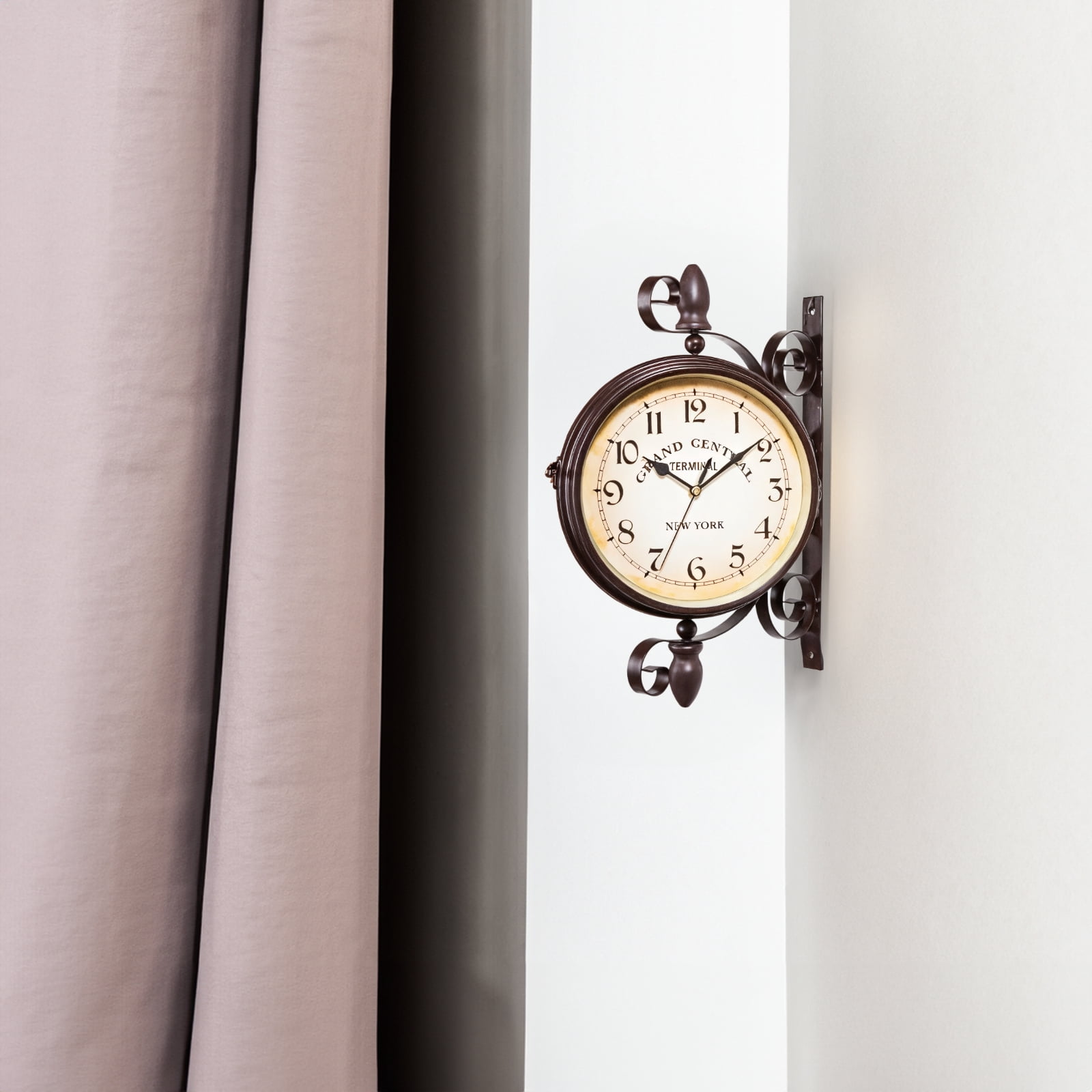 Double Sided Wall Clock - 14.6 x 11 x 3.9 Inches Iron Train Station Clock, Vintage Industrial Clock for Home, Office, Bar Decor - Classic Retro Design, Durable Iron Material, Perfect Wall Decoration