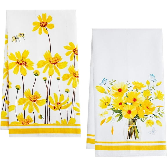 2pcs Kitchen Towels,Dish Towels for Kitchen,Summer Kitchen Towel,Dish Towels Sunflower Cotton Kitchen Towels 18 x 26 Inch Kitchen Towel Decorative Set for Summer Seasonal,Mother''s Day