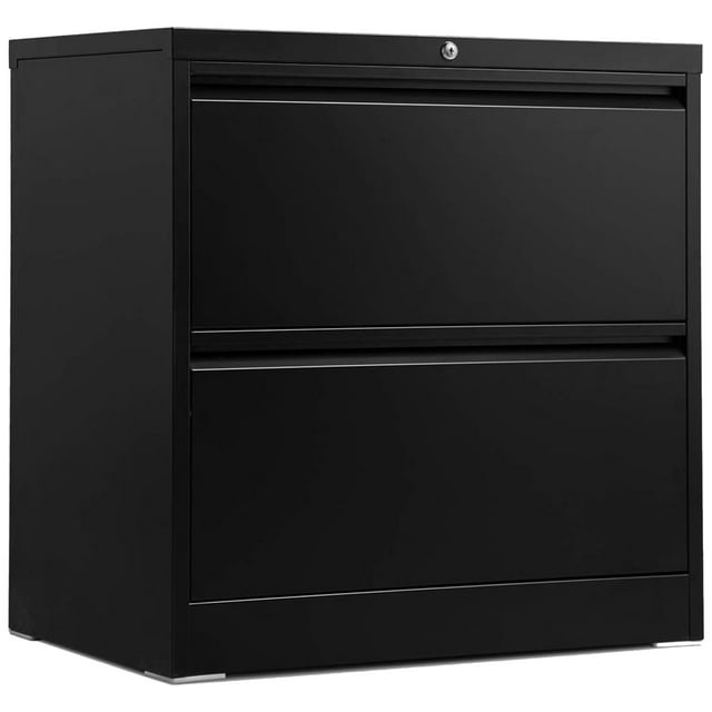 AOBABO 28" Locking 2 Drawer Metal Filing Cabinet, Fully Assembled, Black