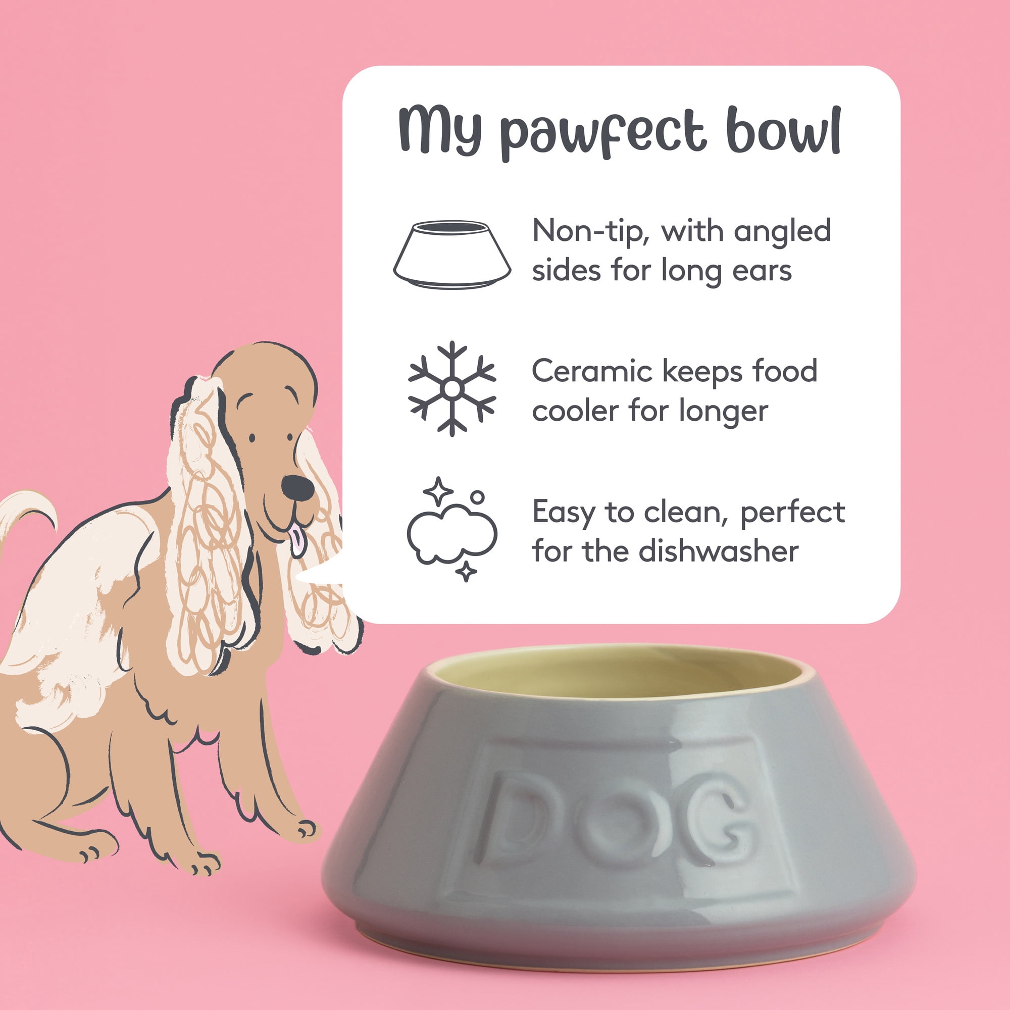 Mason Cash: Non-Tip Dog Bowl - Grey - 8.3", 54oz - Durable Ceramic Food & Water Angled Dish, Microwave-Dishwasher Safe, Pet Meal Feeding & Hydration
