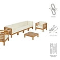 thumbnail image 2 of GDF Studio Cascada Outdoor Acacia Wood 6 Seater Sofa and Club Chair Chat Set, Teak and Beige, 2 of 11