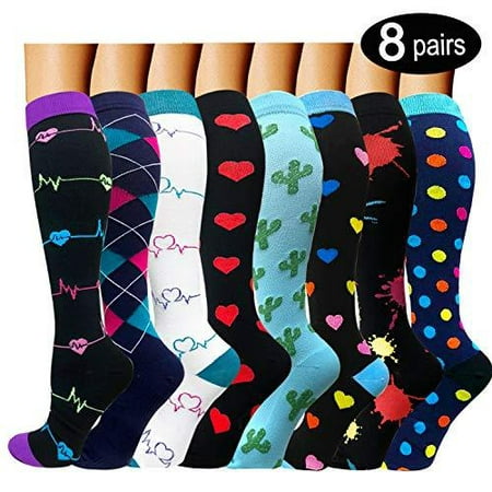 Compression Socks (8 Pairs) for Women & Men 15-20mmHg - Best Medical,Running,Nursing,Hiking,Recovery & Flight