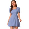 thumbnail image 1 of INSPIRE CHIC Women's Square Neck Puff Short Sleeve Elastic Cuff a Line Mini Dress, 1 of 6