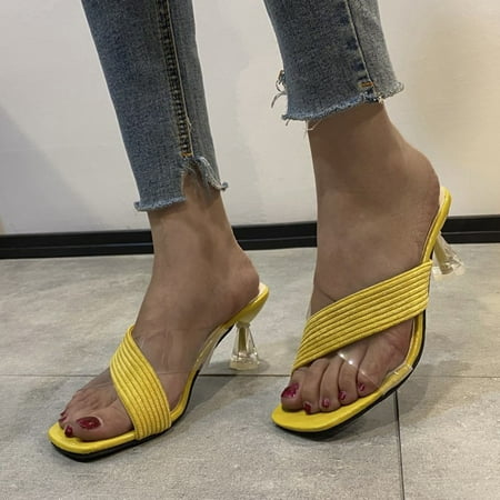 

Summer Ladies Fashion Big Size Square Toe Open Toe Crystal Heel Sandals