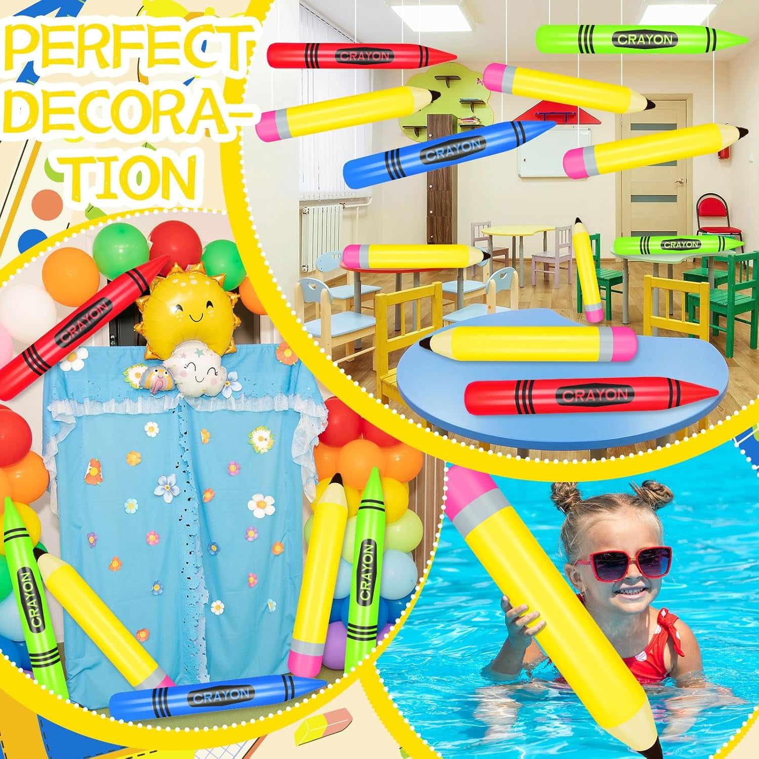 6 Pcs Back to Balloons Sets Include 27 Inch Penclis Balloon with 21.7 Inch Crayon Balloon for Back to Party Decoration Graduation Classroom Garden Room Birthday Party Decorations