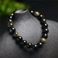 thumbnail image 4 of K-KED Natural Gold Obsidian Stone Gemstone Healing Energy Stretch Beaded Bracelet 8mm, 4 of 6