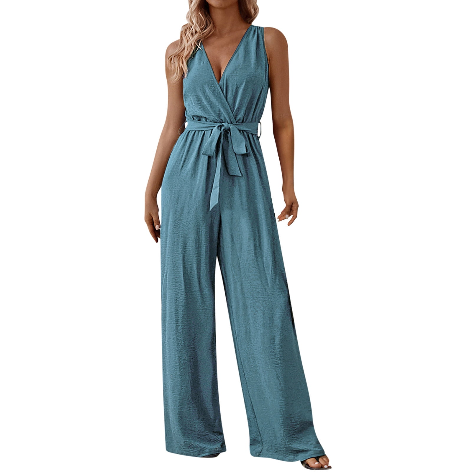 Abomasnow Sleeveless Wrap V Neck Elegant Jumpsuit for Women Dressy