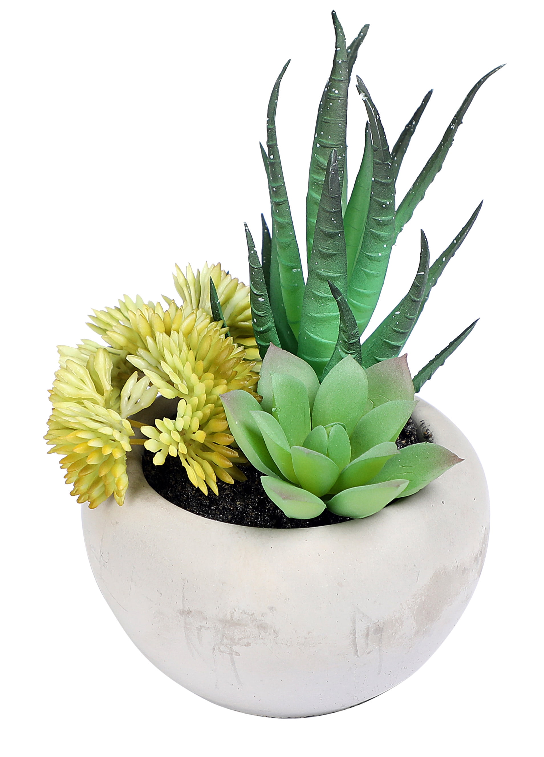 Mainstays 5.5" Artificial Succulent Plant in Cement Pot, Green and Yellow Color