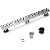 HEATGENE Linear Shower Drain 48-Inch, Stainless Steel Rectangle Shower Floor Drain with Removable Quadrato Pattern Grate, Shower Drain with Hair Strainer, Brushed