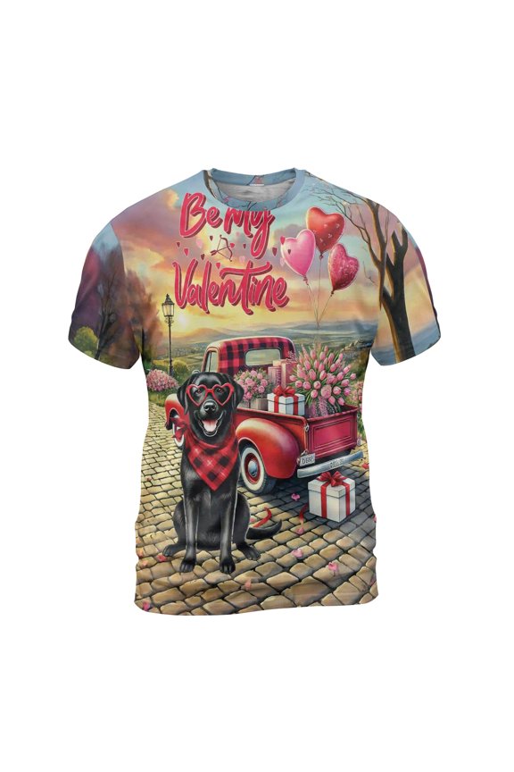 Be My Valentine's Labrador Retriever Truck Full of Love Flower Balloon All Over Print 3D Shirt Unisex Merch Lab Dog Lover Gifts - 02029