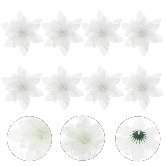 LOLIPPYY 12pcs White Artificial Poinsettia Flowers for Christmas Home Decor Holiday Celebration Decorations