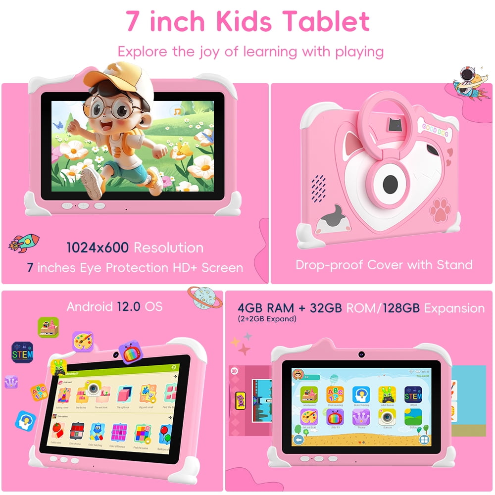 Kids Tablet for Boys and Girls, 7 Inch Toddler Tablet 4GB + 32GB Android 12 Kids Tablet