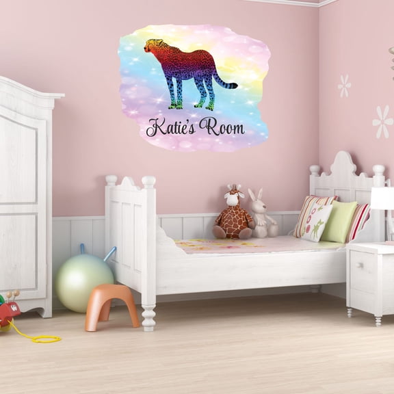 Animal Watercolor Custom Name Wall Decals for Kids Room - Colorful Large Cat Safari Animal Design Safari Personalized Bedroom Wall Sticker Water Color Style - Size: 10 In x 8 In