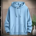 thumbnail image 3 of Men's Hoodies Fleece Lined Sweatshirts Solid Color Drawstring Hoodie Spring Fall Long Sleeve Tops Casual Hooded Pullovers with Pockets Loose Cotton Hoody Outwear for Sports Running, 3 of 7
