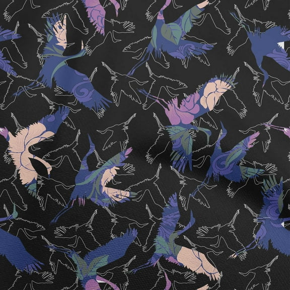oneOone Polyester Spandex Blue Fabric Asian Japanese Bird Craft Projects Decor Fabric Printed By The Yard 56 Inch Wide