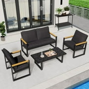 Gartooo 4-Piece Patio Furniture Set, Outdoor Aluminum Conversation Sofa Sets with Coffee Table & Cushions Chairs - Perfect for Garden, Backyard, Porch, Lawn, Poolside, Deck