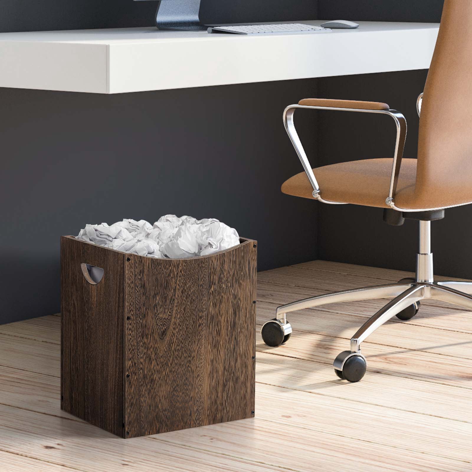 5.3 Gallon Rustic Wood Trash Can Wastebasket with Handles, Brown, Set of 2