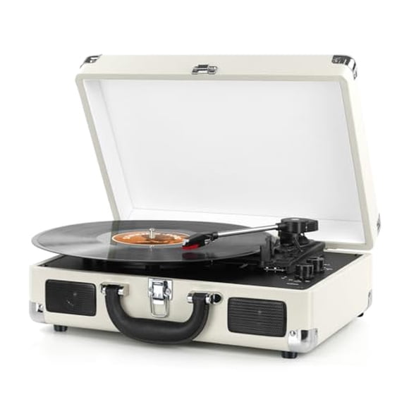 Tocadiscos de Vinilo Tocadiscos Inalámbrico Bluetooth Maleta Vintage Portátil de 3 Velocidades con Altavoces Incorporados, Incluye Lápiz Adicional, Salida RCA, Entrada AUX