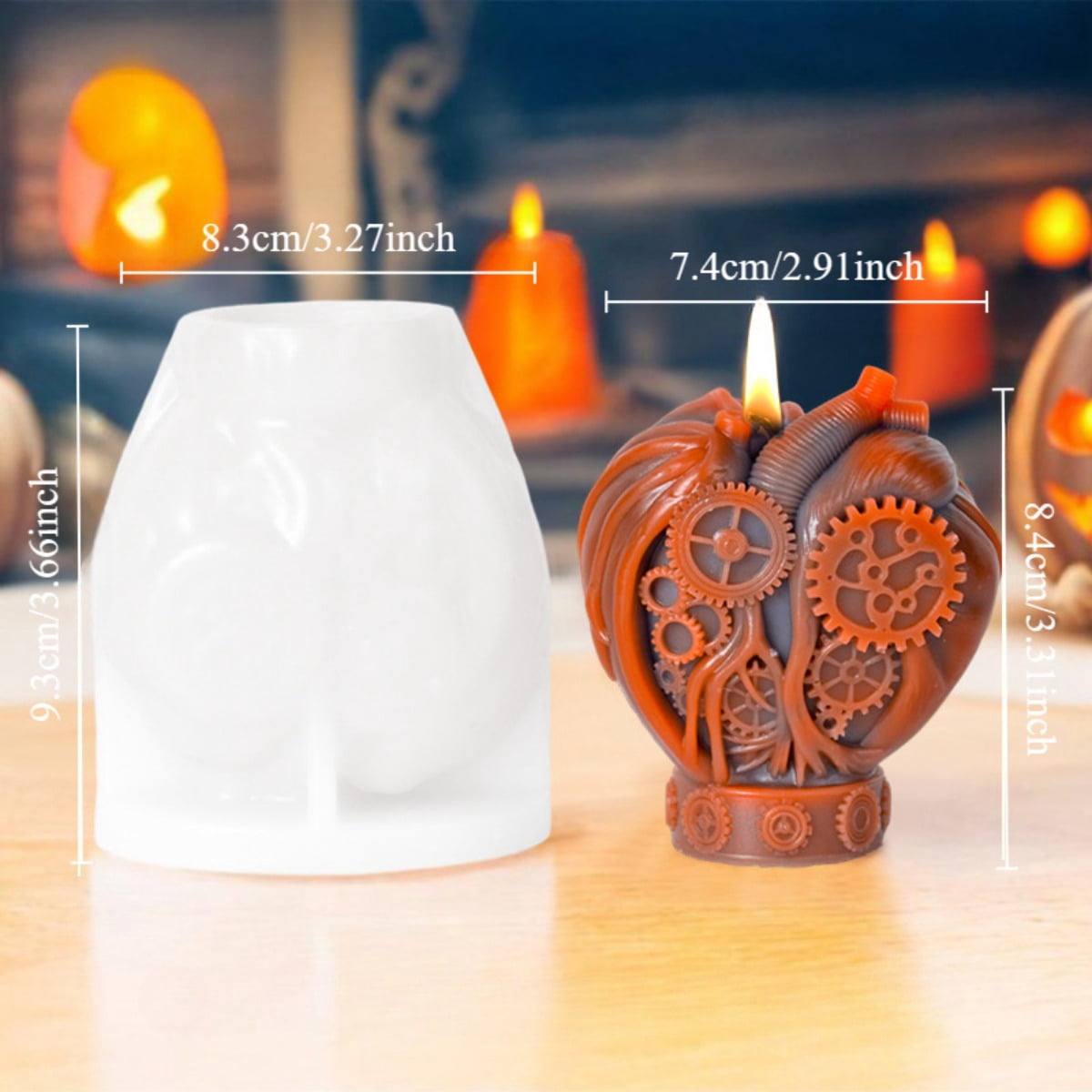 4 Pieces of Halloween Mechanical Heart Scented Candles, A Strange Skull Heart Silicone Mold - Used for Creating Mechanical Heart Design Molds for Halloween Decorations