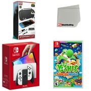 Nintendo Switch OLED Console White with Yoshi's Crafted World, Accessory Starter Kit and Screen Cleaning Cloth Bundle