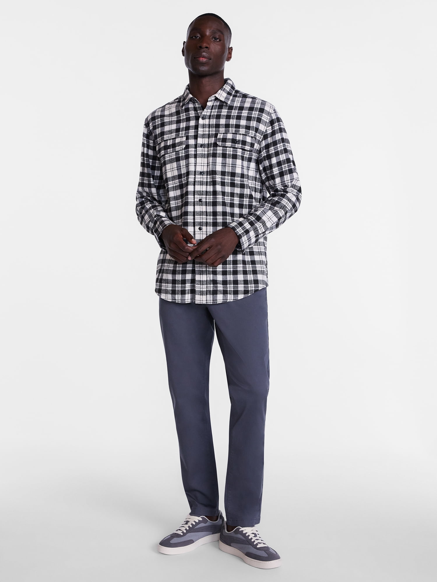 George Men's and Big Men's 100% Cotton Double Pocket Flannel Shirt, Sizes XS-3XLT