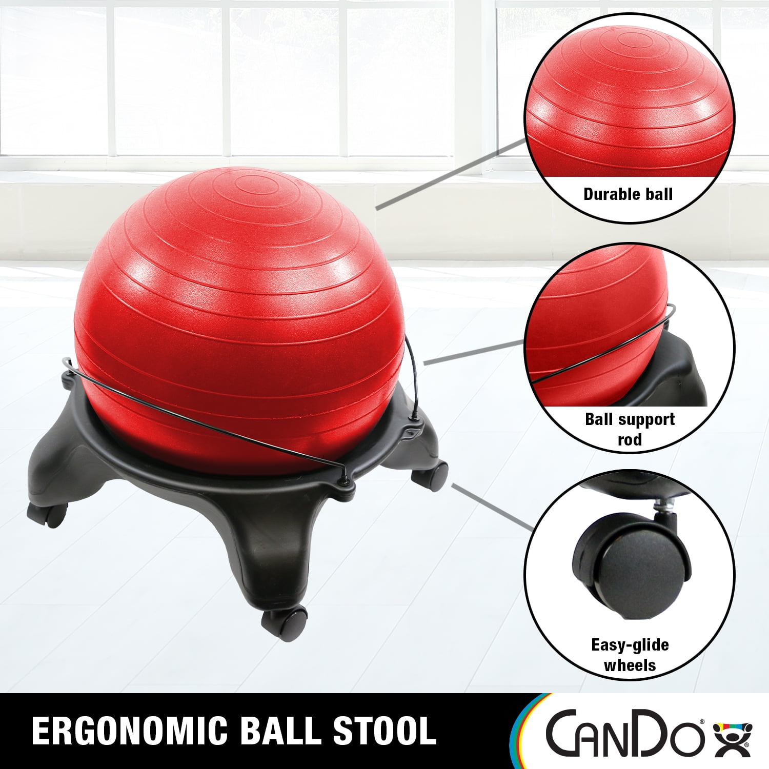 CanDo Plastic Ball Stool - Inflatable Ergonomic Backless Exercise Ball Chair With Air Pump for Home, Office, and Classroom