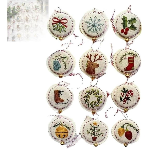 Hand Embroidery Christmas Ornaments Kit, Jolly and Bright Ball Embroidery Ornament, 3D Novice Needlework with DIY Material Package for Beginners, Cross Stitch Kits with Needles Thread Included(B1)