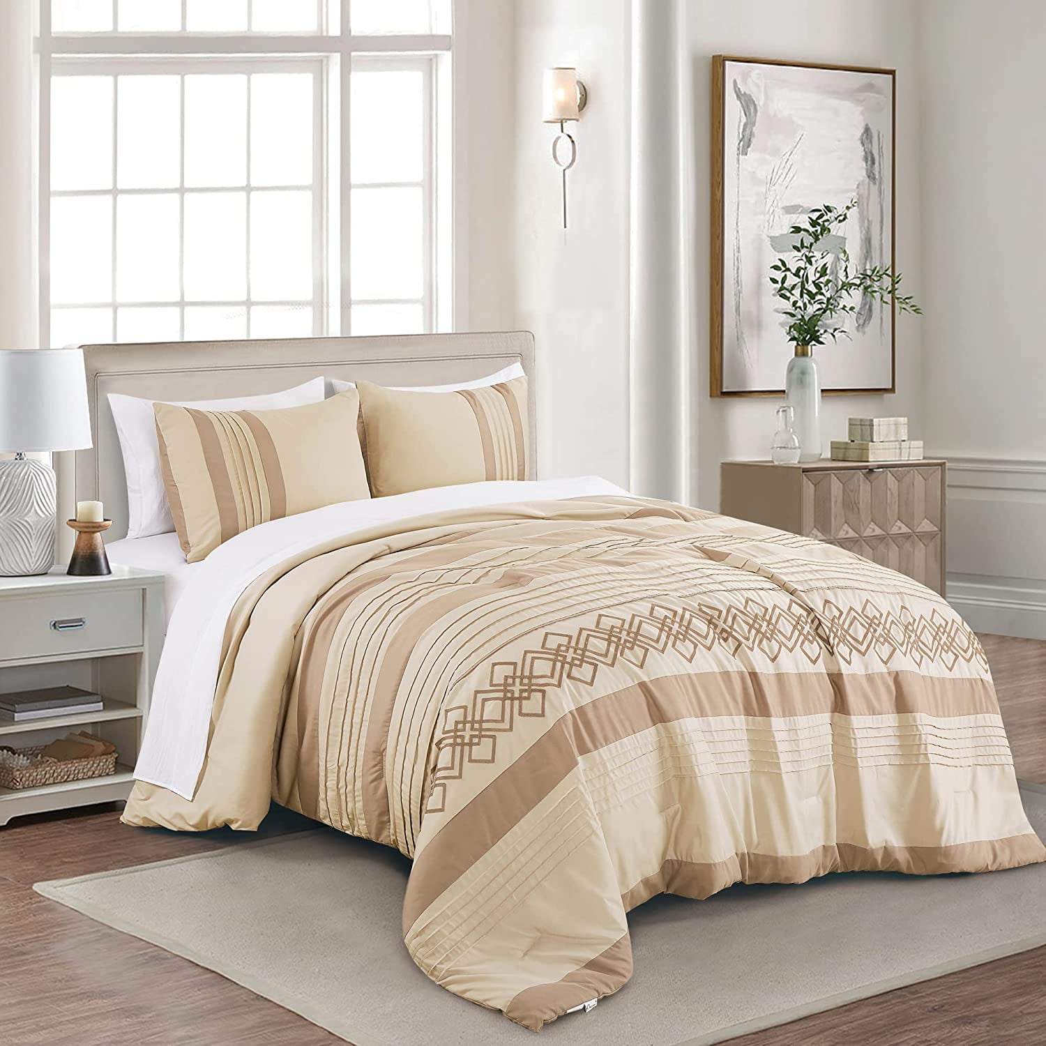 Chezmoi Collection Liliana Full Bed in a Bag 7Pieces Taupe Geometric