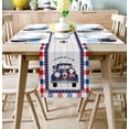 thumbnail image 2 of Gnomes Independence American Flag Table Runner 108 Inches, Wooden Stripes Buffalo Blue Red Bed Runner Dresser Scarves Tabletop for Indoor Outdoor Parties/Ceremony/Banquet, 13"x 108", 2 of 8