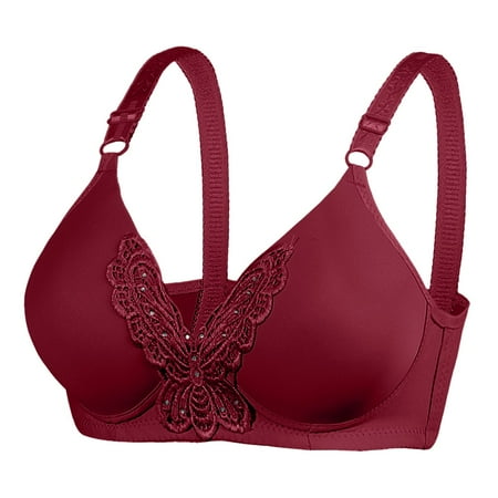 

CLZOUD Bra Women Comfortable Front Side Buckle Lace Edge Without Steel Ring Movement Seamless Gathering Adjustment Yoga Sleep Large Bra Red 40