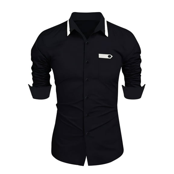 Brglopf Dress Shirts for Men Slim Fitted Long Sleeve Button Down Shirt Solid Color Lapel Formal Business Shirts with Pockets