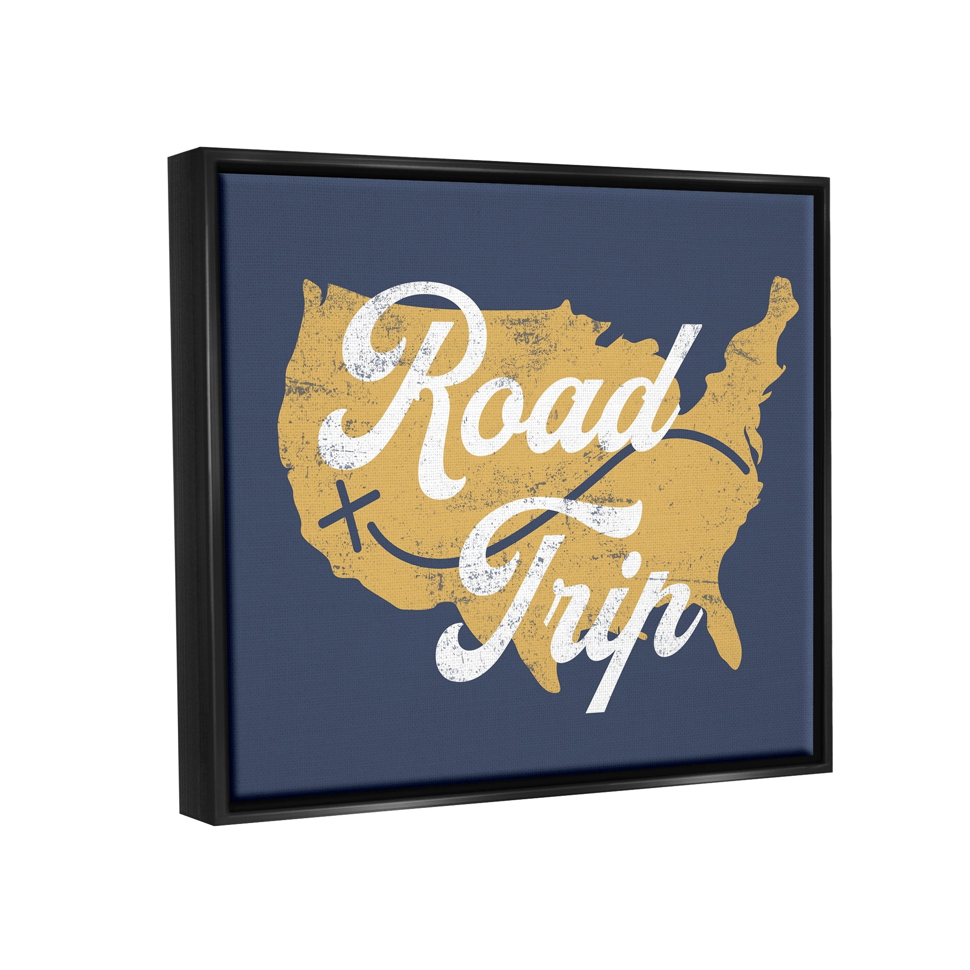 Stupell Industries Road Trip Vintage Text Traveling Country Map Jet Black Framed Floating Canvas Wall Art, 24x30, by Lil' Rue