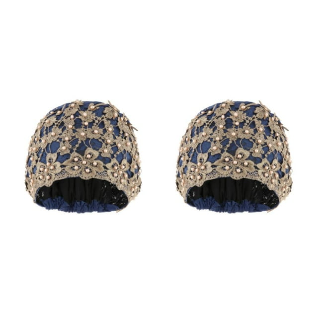 ZheElen Bonnet Femme Floral Chapeau Chimio Cancer Bonnet Décontracté Bleu Foncé 2Set