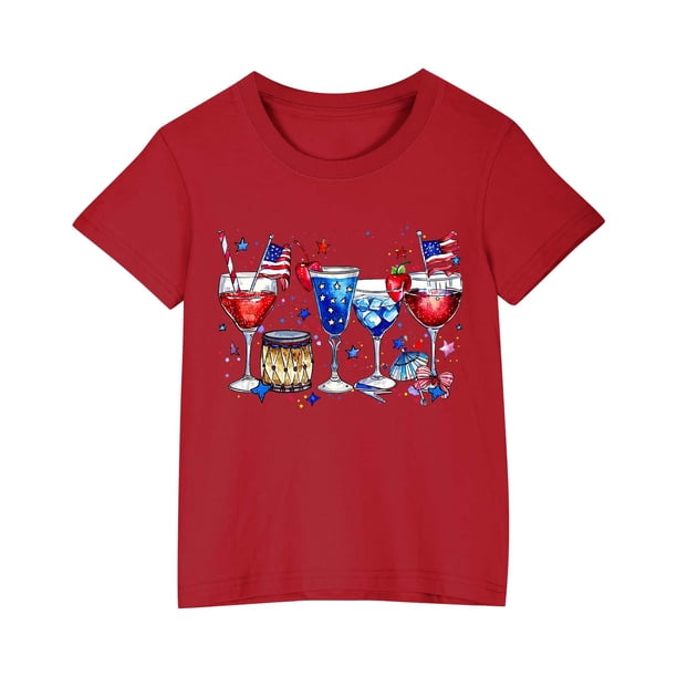 Vestido Corto de Verano Niños Niños Niñas Camiseta de Algodón Cuello Redondo Lindo Día de la Independencia Imprimir Top