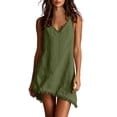 thumbnail image 2 of ClodeEU Women's V Neck Adjustable Spaghetti Strap Dress with Fringe Trim,Casual Summer Mini Dress Army Green,Women's Plus L, 2 of 8