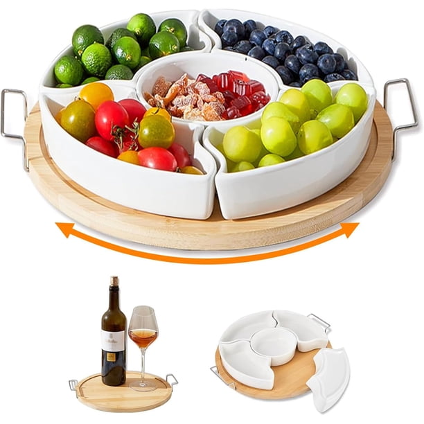 Platos Divididos Botanero Giratorio: Plato con 5 Divisiones - Latos de Cerámica Divididos para Servir Extraíbles, Adecuado para Snacks, Frutos Secos y Frutas