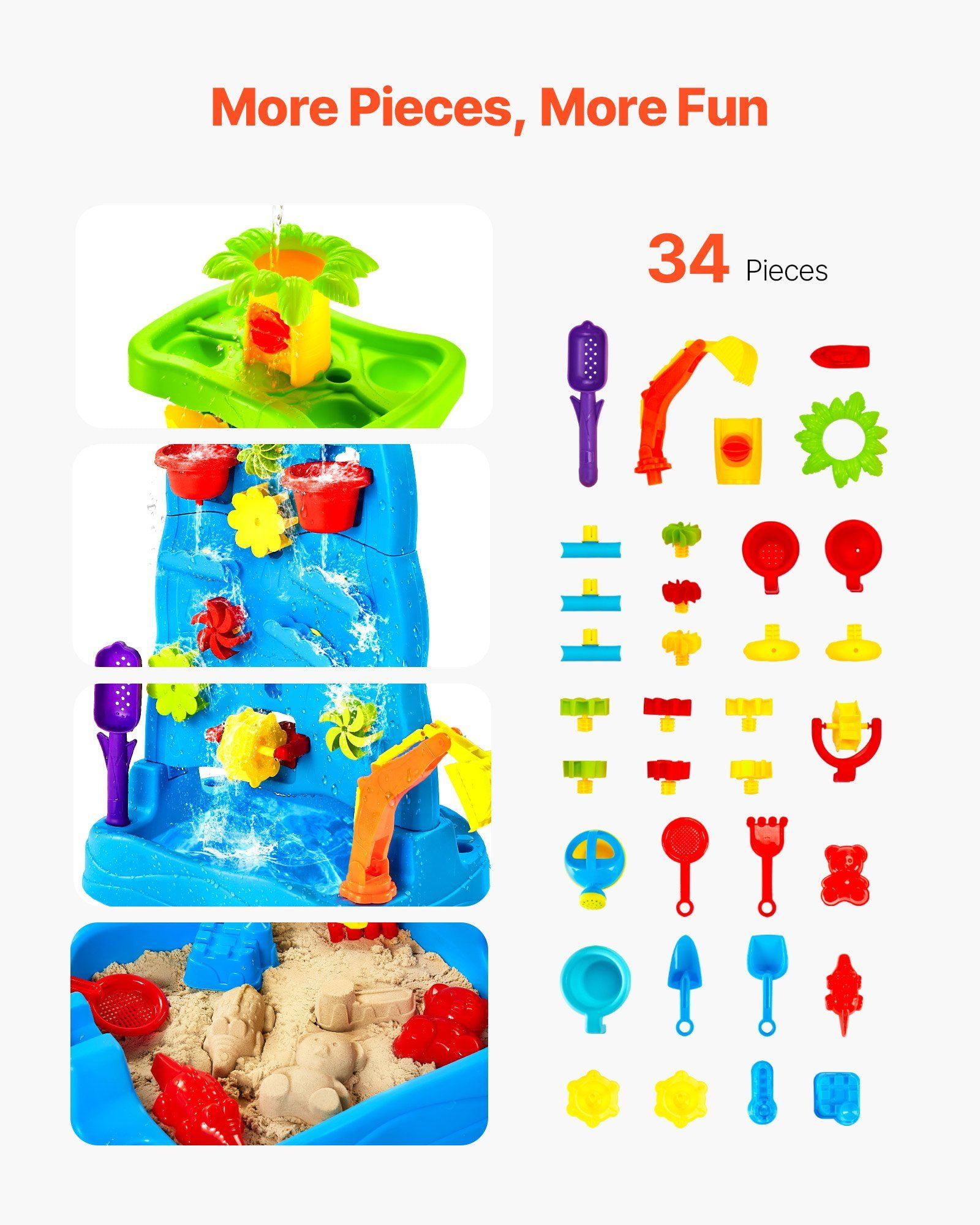 Double-Sided Waterfall Play Table for Toddlers - Sand & Water Sensory Bin