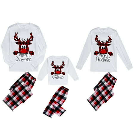 

Fanvereka Family Matching Pajamas Set Reindeer Print T-Shirt Plaid Pants Set
