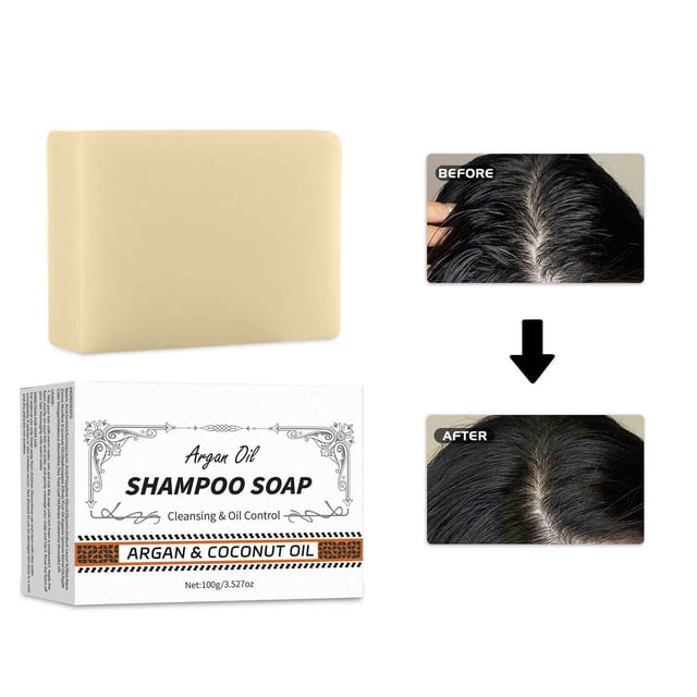 Fiudx Champú En Barra con Aceite de Argán, Jabón Natural para Oscurecer El Cabello, Revitalizante para El Cuero Cabelludo, Tratamiento para Revertir Las Canas, Cuidado Capilar Diario, Ideal para El E