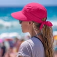 thumbnail image 4 of Helii Women 2 in 1 Convertible Sun Visor Hat with Ponytail Hole, Zipper Off Removable Crown Wide Brim UPF 50+ Beach Cap, Quick Dry Foldable Packable Summer Hat for Outdoor Red,One Size, 4 of 8