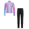 thumbnail image 3 of Raenseen Kids Girls Ice Skating Outfits Long Sleeve Zipper Skating Jacket with Shiny Leggings Purple 6, 3 of 9
