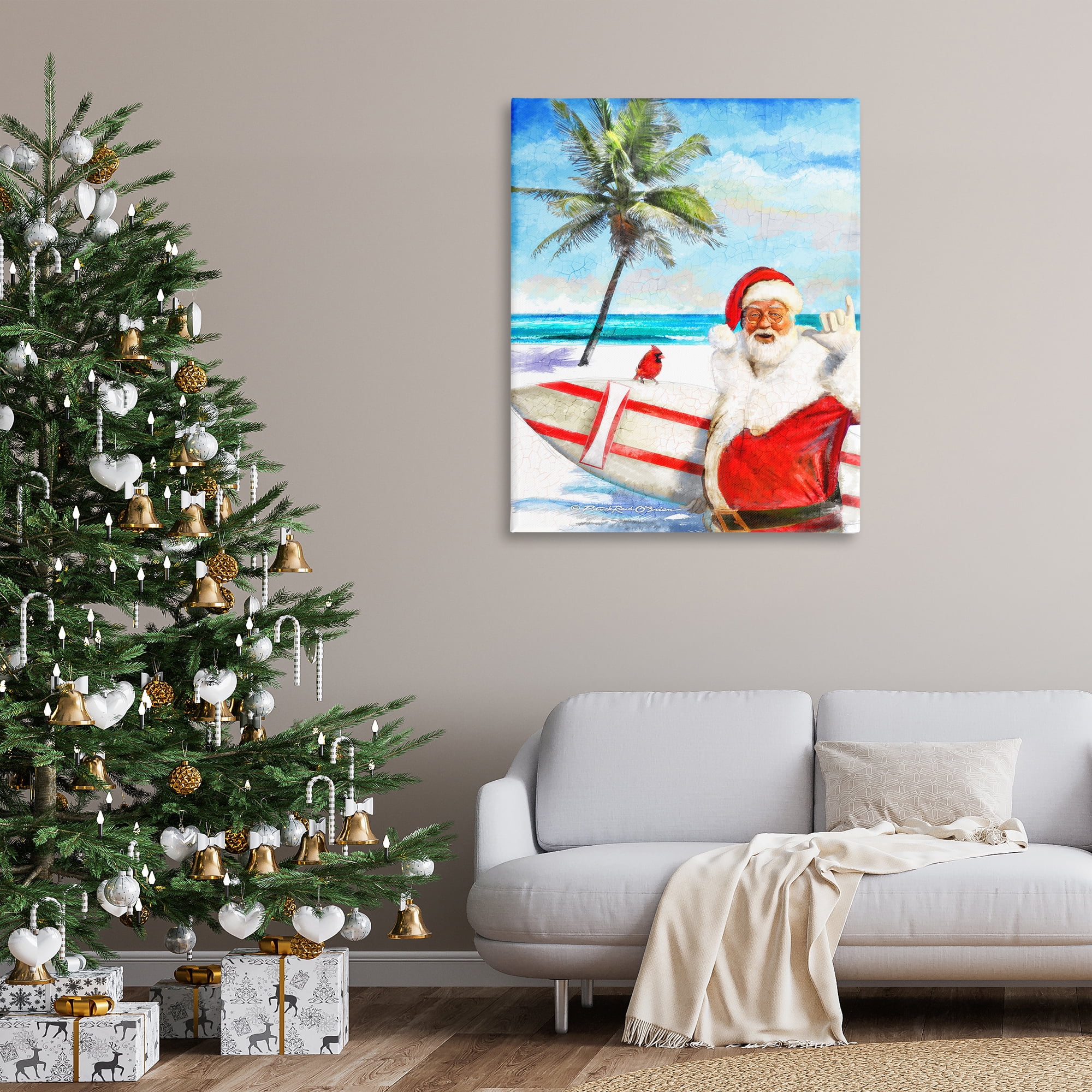 Stupell Industries Surfing Santa at Beach Holiday Painting Gallery Wrapped Canvas Art Prints Wall Art, 36 x 48