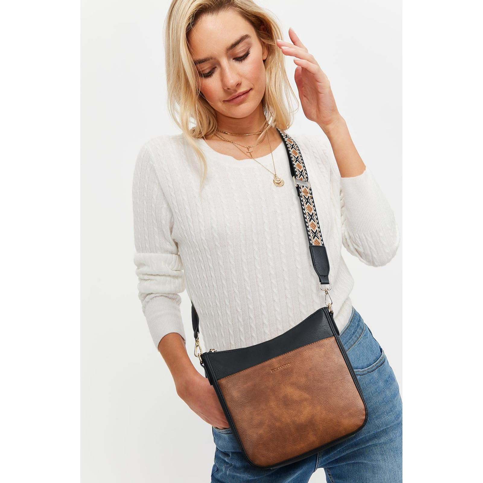 Crossbody Bags for Women Trendy Vegan Leather Hobo Purses Shoulder Handbags Wide Shoulder Strap