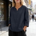 thumbnail image 5 of Iyufng V-Neck Tops for Women Short Sleeve Solid Color Loose-Fit Blouses Summer Casual Tops, 5 of 6
