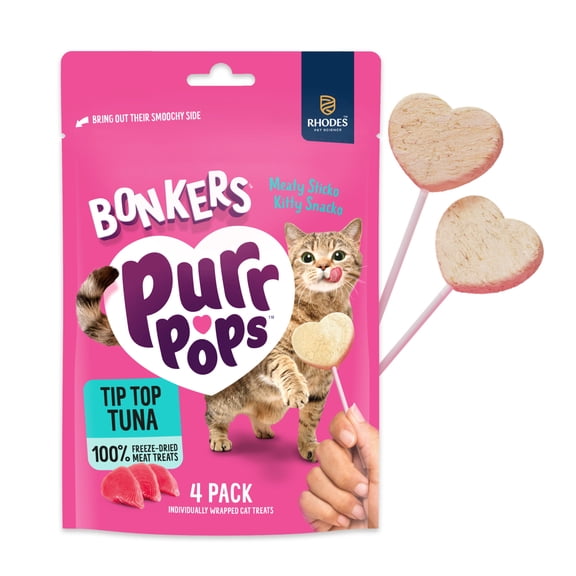 BONKERS Purrpops Freeze-Dried Tuna Flavored Lollipop Treats for Cats, 4 Pack