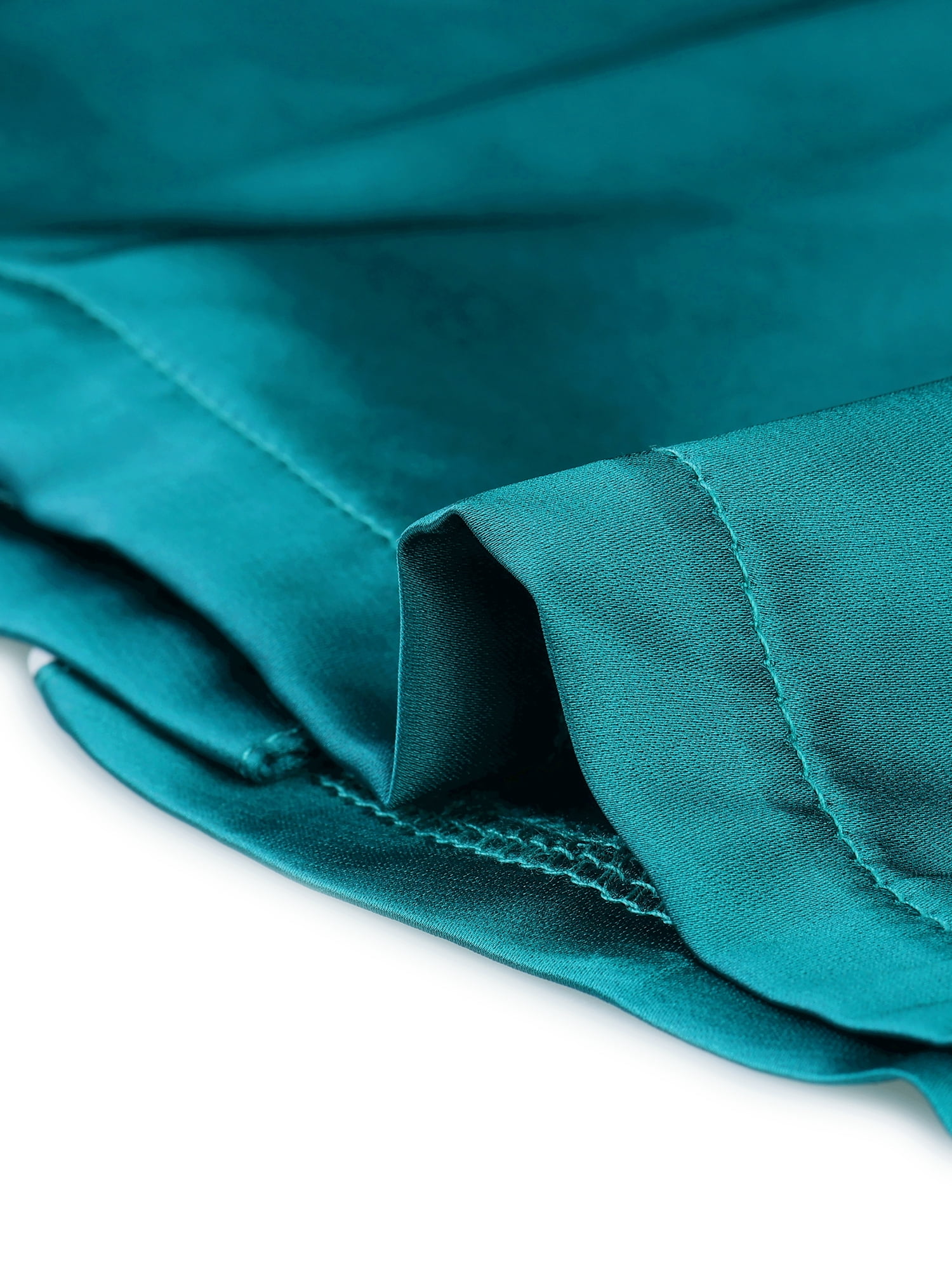 Unique Bargains Women's Pajama Short Sleeves Button Down Top and Shorts Satin Sets L Peacock Green