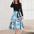 thumbnail image 4 of Womens Christmas Dresses Casual Crewneck Long Sleeve Pleated Prom Hepburn Dresses with Belt Winter Party Cocktail Dress, 4 of 5