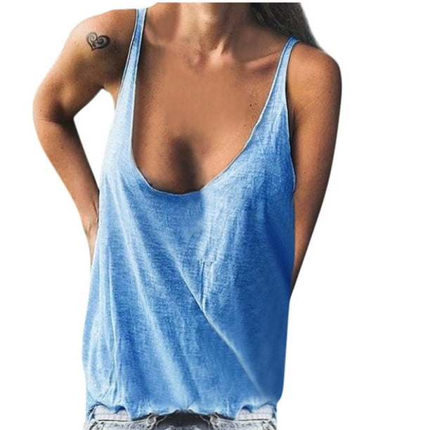 SMihono Womens Tops Womens Tank Top Women Fashion Sexy V-neck Solid  Sleeveless Loose Tank Top Blouse Camis Vest Tank Tops for Women Womens  Summer Tops 