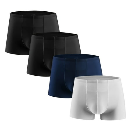 Clearance Men s 4PC Ice Silk Traceless Quick-Dry Loose Breathable Elastic Exercise Home Underwear Comfortable Flat Angle Briefs Winter Excitement|100%Polyester Silver Sopatenor