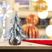 Mini Snow Flocked Christmas Tree Small Wooden Base White Snow Pine Tree for Xmas Artificial Tabletop Tiny Decoration for Bedroom Table Desk Home Party Decor Supplies, 7.8 Inch